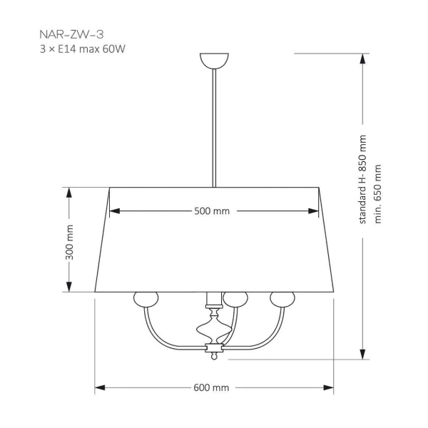 Lampa wisząca do sypialni Narni NAR-ZW-3 (CZ) tkaninowa czarna mosiądz