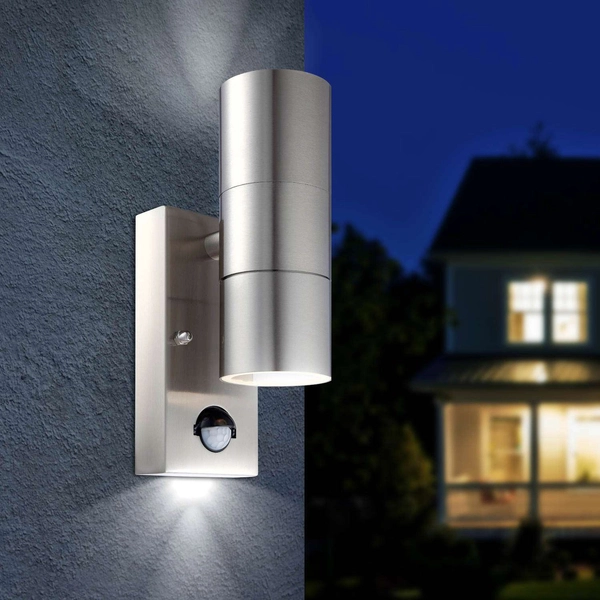 Elewacyjna LAMPA ścienna STYLE 3201-2SL Globo 420lm tarasowa OPRAWA metalowa tuba z czujnikiem ruchu IP44 stal nierdzewna