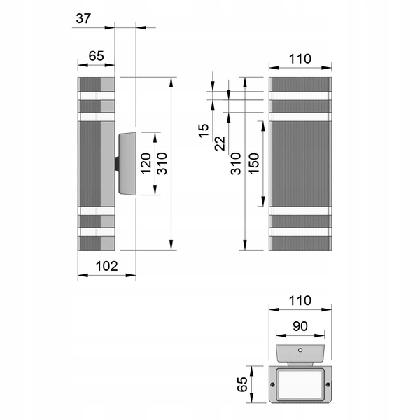 Ogrodowa lampa ścienna CGCALGW2 Copel góra-dół IP54 czarny