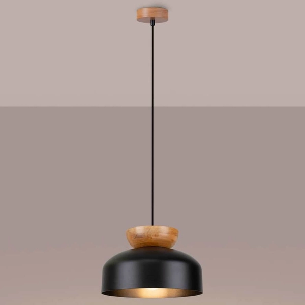 Wisząca lampa do salonu Marion SL.1351 półokrągła drewniana czarna