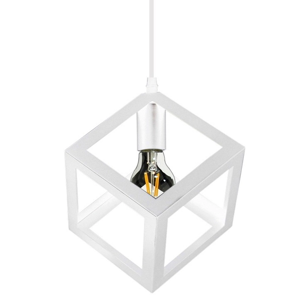 Loftowa LAMPA wisząca SWEDEN 306890 Polux metalowa OPRAWA zwis KOSTKA kwadratowa klatka cube biała