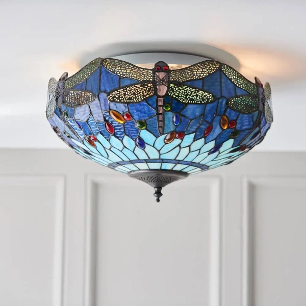 Szklana lampa sufitowa Dragonfly 70722 witrażowa do sypialni niebieska