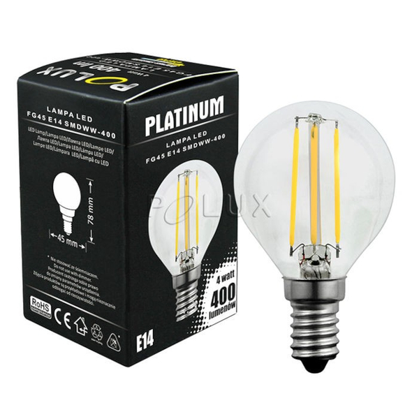 Industrialna żarówka ledowa 305077 Polux G45 E14 kulka 4W 400lm 230V biała ciepła