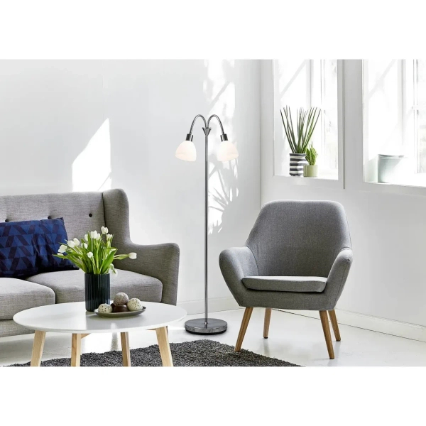 Lampa podłogowa podwójna Ray 63224033 metalowa szklana biała chrom