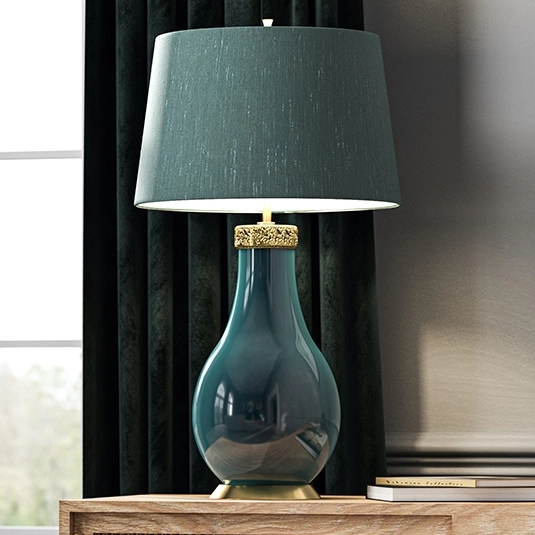 Lampa stołowa QN-HAVERING-TL biurkowa turkusowa złota