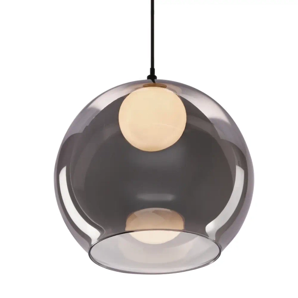 Lampa szklana wisząca nad wyspę Brin 31-38333 ball do sypialni przydymiona