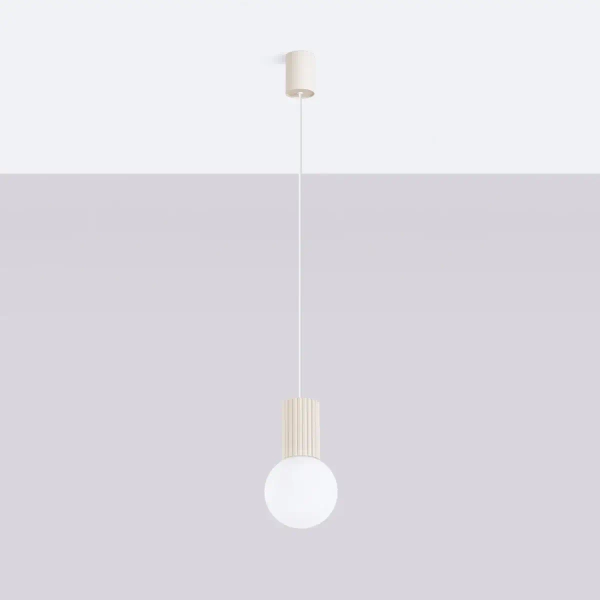 Wisząca lampa minimalistyczna HALO SL.1719 ryflowana kula beżowa