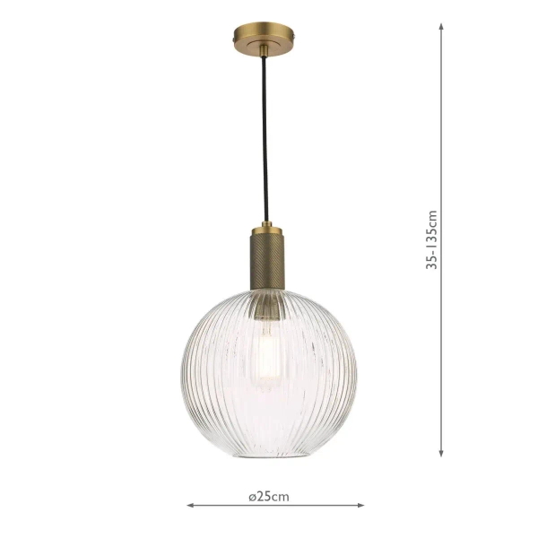 Okrągła zwisająca lampa Nikolas NIK0140-E02 żebrowana szklana mosiądz