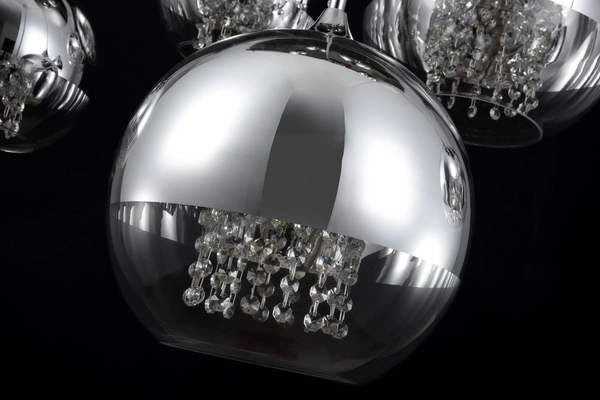 Glamour LAMPA wisząca FERMI P140-PL-170-5-N Maytoni okrągła OPRAWA szklany ZWIS kaskada kryształki chrom przezroczyste