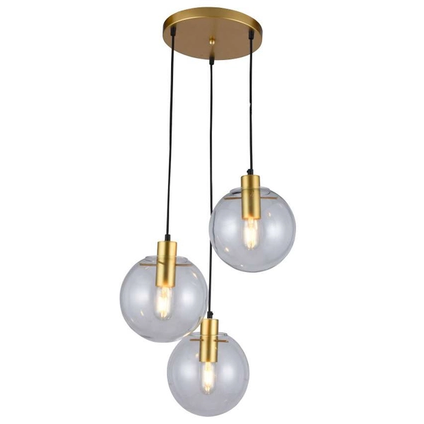 Wisząca LAMPA loft PUERTO LP-004/3P GD Light Prestige szklana OPRAWA industrialny ZWIS kaskada kule przezroczyste złote