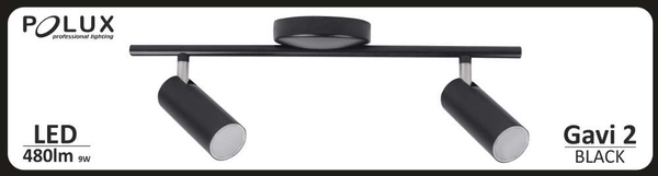 Lampa sufitowa GAVI 308429 Polux ścienna listwa LED 9W 3000K regulowane reflektorki tuby czarne