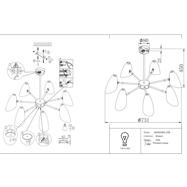 Żyrandol Aida MOD033PL-07B Maytoni industrialny metalowy regulowany czarny