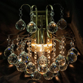 Ścienna LAMPA kinkiet 6247/1 21QG Elem glamour OPRAWA szklana z kryształkami mosiądz przezroczysta