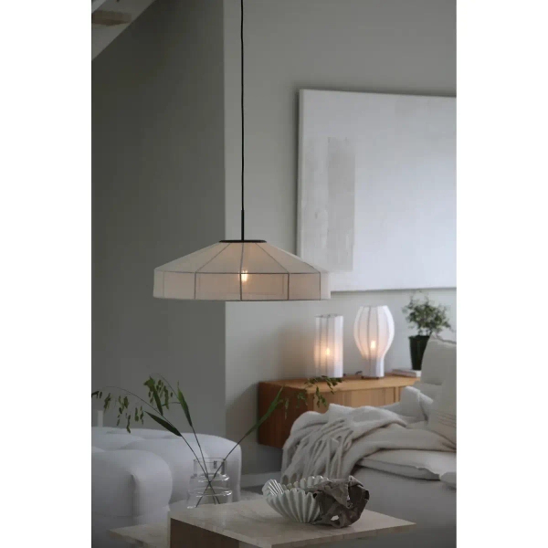 Wisząca lampa do sypialni Alia 108955 lniana abażurowa czarny beżowy