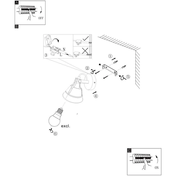Skandynawska LAMPA ścienna GÜNTHER 15466S-1 Globo metalowa OPRAWA kinkiet regulowany czarny drewniany