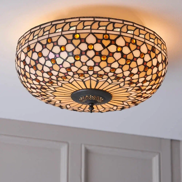Lampa sufitowa tiffany Mille Feux 64276 dekoracyjna szklana brązowa beżowa