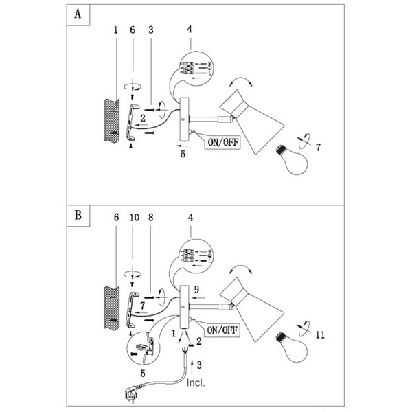 Ścienna lampa z regulacją Enzo R20781731 włącznik biały