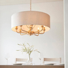 Okrągła lampa wisząca Highclere 110727 materiałowa mosiądz beżowy