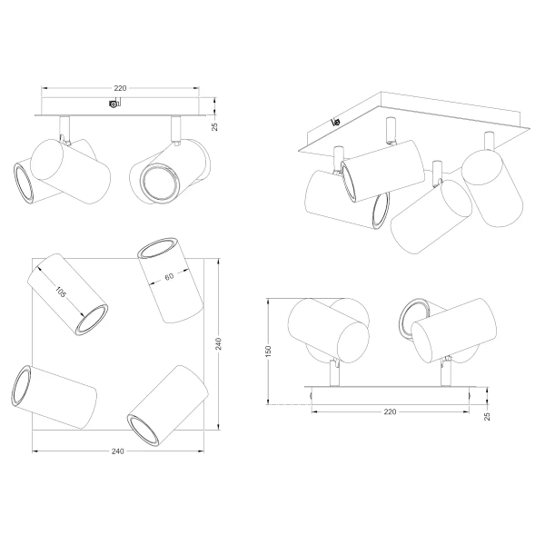 Plafon sufitowy regulowany Marley 802430404 Trio tubki mosiądz