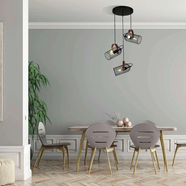 Wisząca LAMPA industrialna ANTOIN PND-2445-3-BK Italux druciana OPRAWA metalowy ZWIS kaskada klatki czarne brązowe