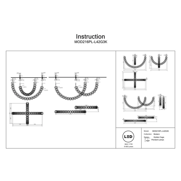 Jadalniana lampa wisząca Golden Cage MOD216PL-L42G3K LED 117W 3000K złota