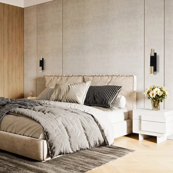 Ścienna lampa do salonu GENESIS ML0380 góra-dół tubki czarne złote