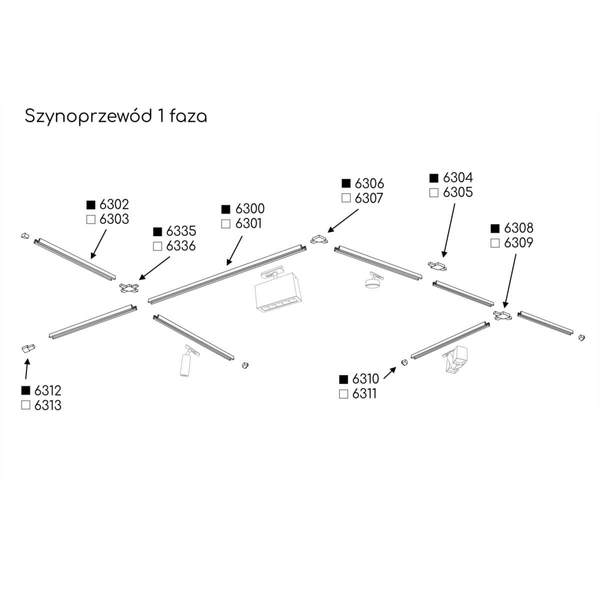 Szynowy łącznik typu T 1-fazowy 6308 BROSline metalowy czarny