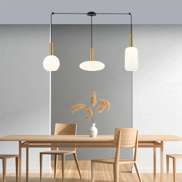 Potrójna wisząca lampa 22151 kule szklane białe złote