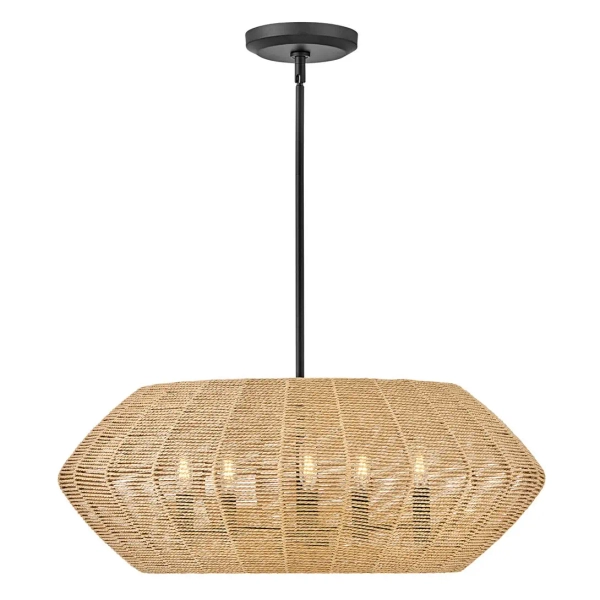 Naturalny żyrandol do salonu Luca QN-LUCA-5P-M-BK-CAM sznur brązowy