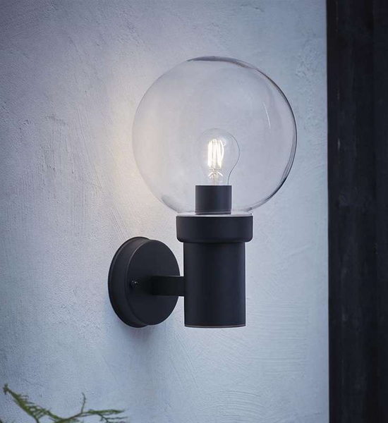 Industrialna LAMPA ścienna CARIS 106922 Markslojd modernistyczna OPRAWA elewacyjny KINKIET szklany kula ball IP44 czarny