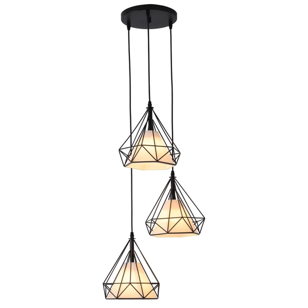 Druciana lampa wisząca NOLA LP-076/3P BK Light Prestige metalowa oprawa piramidy zwis klatki kaskada czarna biała