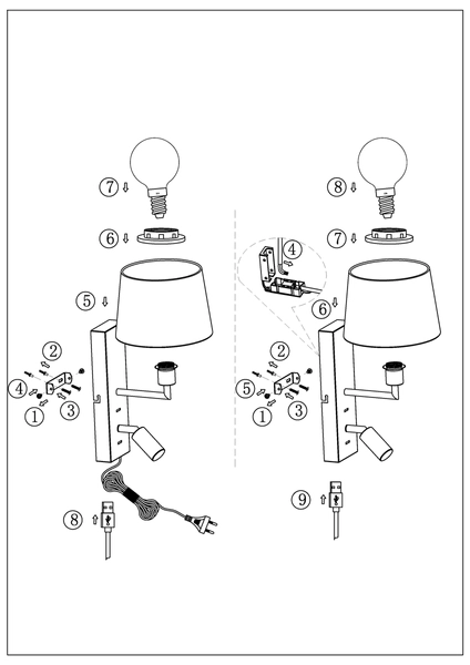 Lampa ścienna Como 108596 Markslojd E14+LED 3W spot metalowy abażur biały