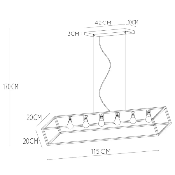 Wisząca lampa loftowa Fabian 00425/06/30 Lucide frame metalowa czarna