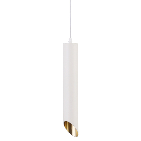 Wisząca lampa tuba ścięta nad stół metalowa biała złota Lipari OUTLET