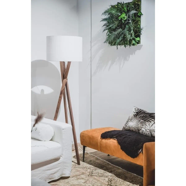 Abażurowa lampa podłogowa Vega 4100020-6003 do czytania drewniana biała