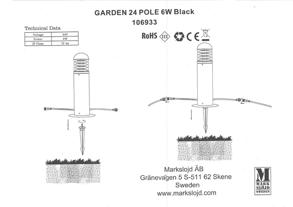 Stojąca lampa metalowa Garden LED 6W 3000K słupek ogrodowy czarny