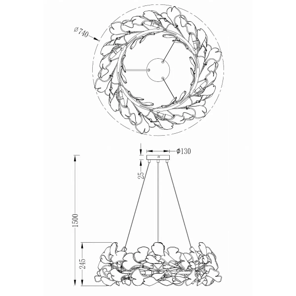 Żyrandol glamour Leaf MD2858-6AS-G ring motyw kwiatów złoty biały