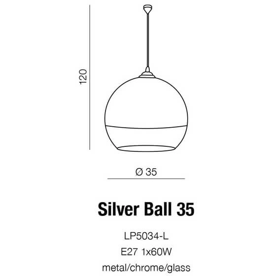 Szklana lampa wisząca Silver Ball kula nad łóżko chrom
