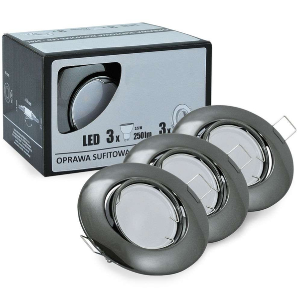 Sufitowe LAMPY wpuszczane OLIN 306227 Polux zestaw 3 okrągłych OPRAW regulowanych LED 10,5W 3000K metalowych czarne
