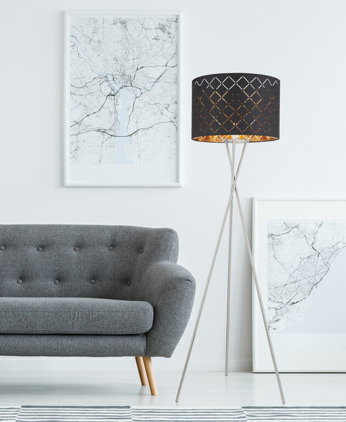Podłogowa lampa abażurowa CLARKE 15229S1 Globo metal tkanina nikiel czarna