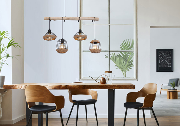 Wisząca lampa Surri 15678-4H industrialna czarna drewno