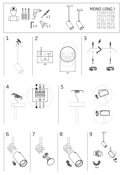 Metalowa lampa przysufitowa Mono 7671 biały downlight do sypialni