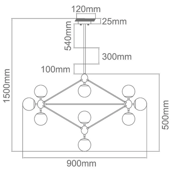 Żyrandol LAMPA wisząca Bao Nero Clear Orlicki Design metalowa OPRAWA industrialna ZWIS kule balls molekuły loft przezrocz