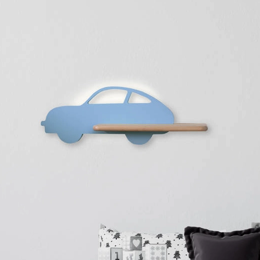 Ścienny kinkiet Kids Car 21-84798 LED 5W 4000K półka niebieski drewno