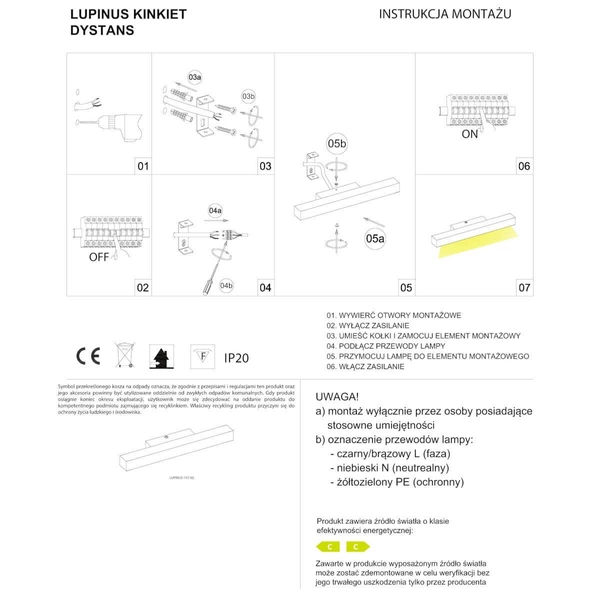 Prostokątna lampa na ścianę Lupinus 6115D12103-1 Elkim LED 32W 3000K liniowa