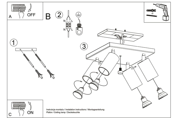 Przysufitowa lampa Ring SL.0094 Sollux reflektorki czarne