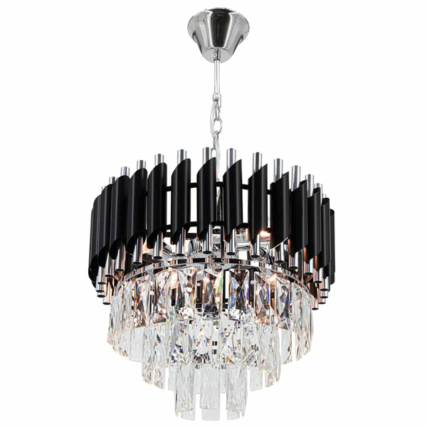Kryształowa lampa wisząca Toledo 6260/4 8C BL glamour czarna chrom OUTLET