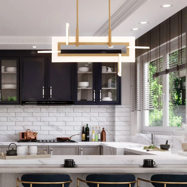 Lampa wisząca prostokątna Inizio QN-INIZIO-LP-S-BG LED 46W 3000K złoty