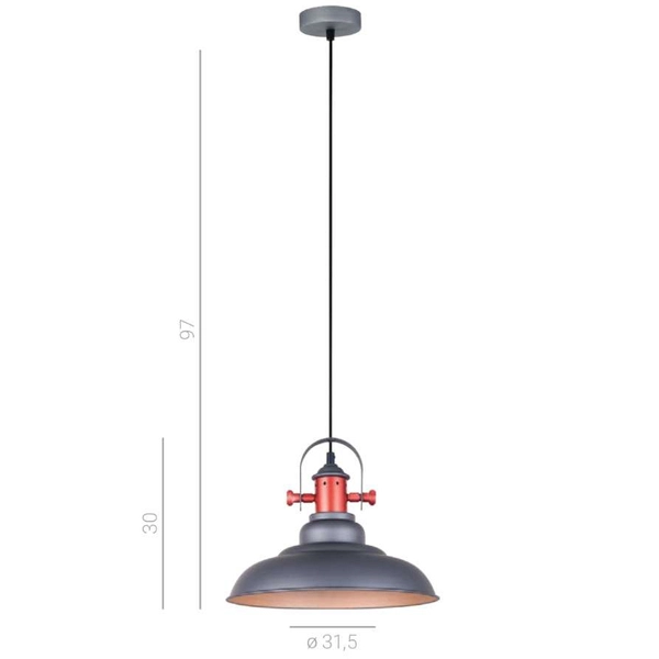 Industrialna LAMPA wisząca TEMPER MDM-2986/1 GR Italux metalowa OPRAWA loftowy ZWIS szary miedziany