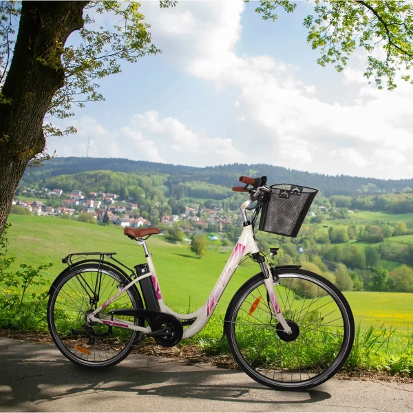 Rower elektryczny z koszykiem Goldbike 326942 28" do 80 km 42V / 2A różowy